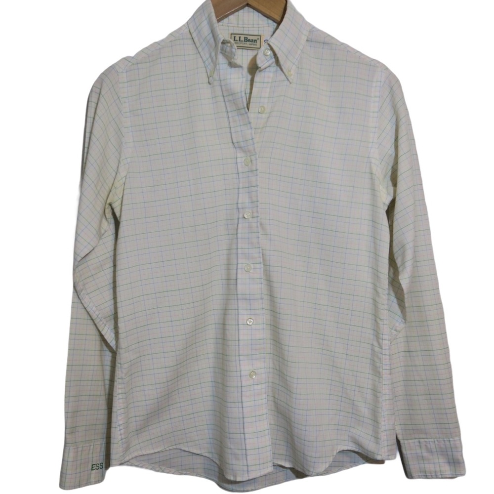 LL Bean Button Down Shirt Plaid Long Sleeve Embroidered ESS Cabincore VTG 10